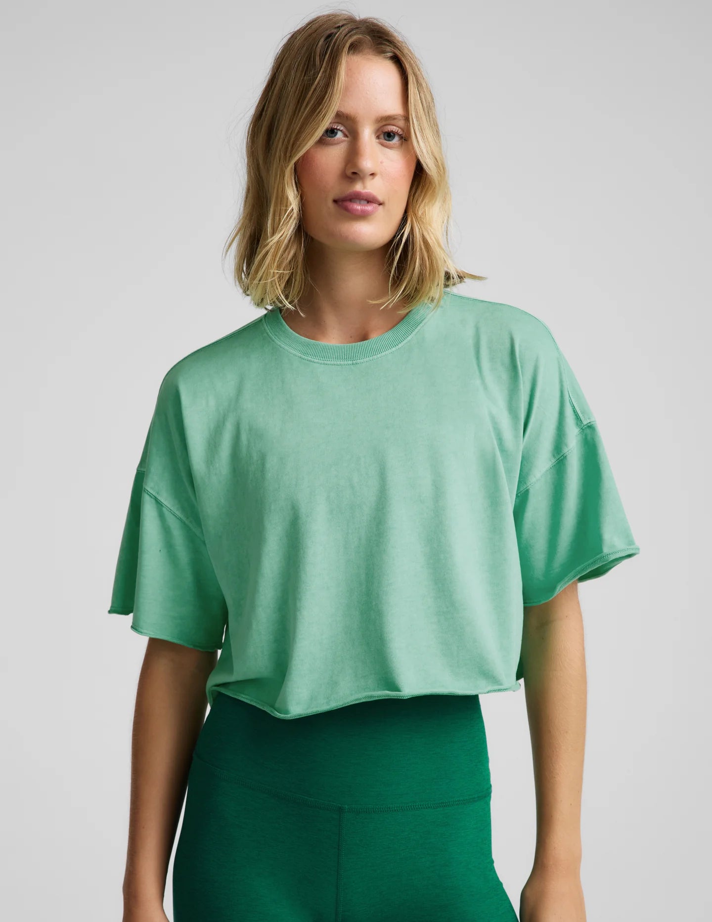 Beyond Yoga Womens Better Than Ever Cropped Tee Washed Jade Pool