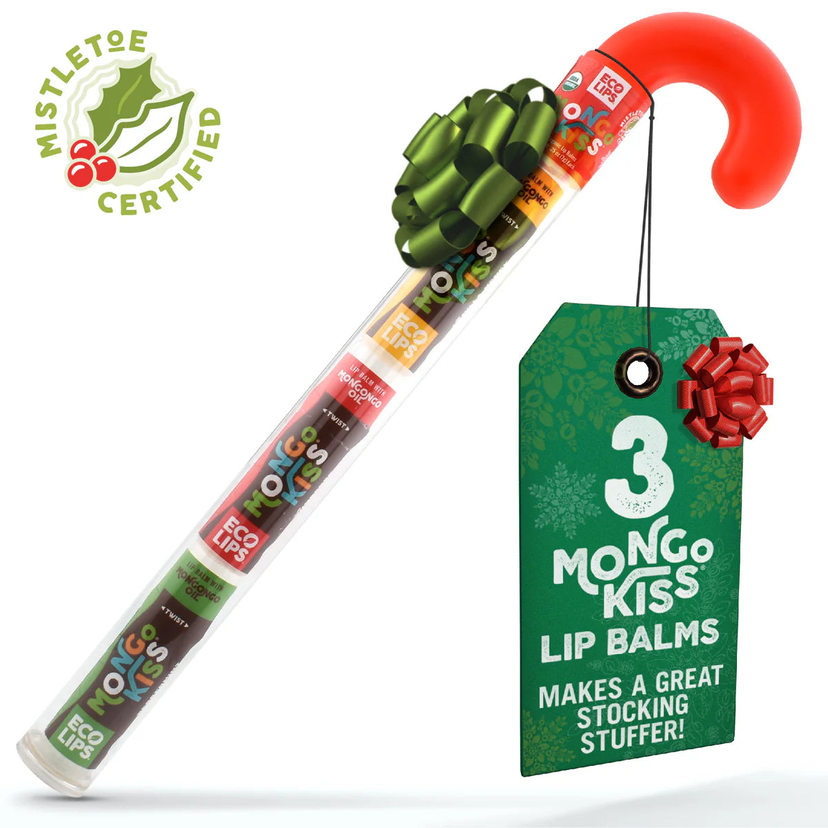 Eco Lips Novelty Plastic Candy Cane + Mongo Kiss Holiday Set