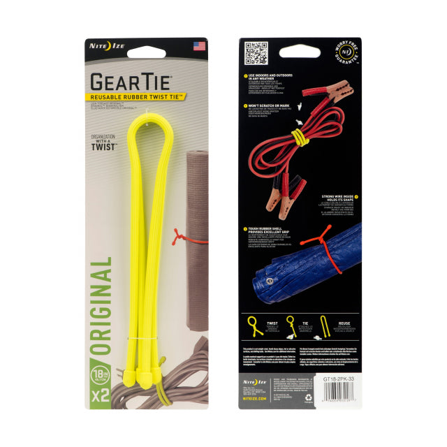 Nite Ize Gear Tie Reusable Rubber Twist Tie 18 In. - 2 Pack Neon Yellow