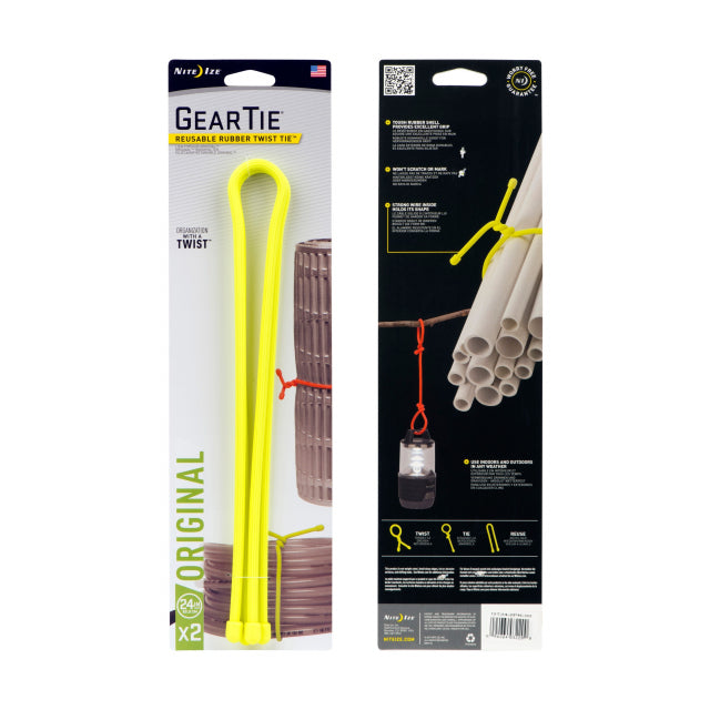 Nite Ize Gear Tie Reusable Rubber Twist Tie 24 In. - 2 Pack Neon Yellow
