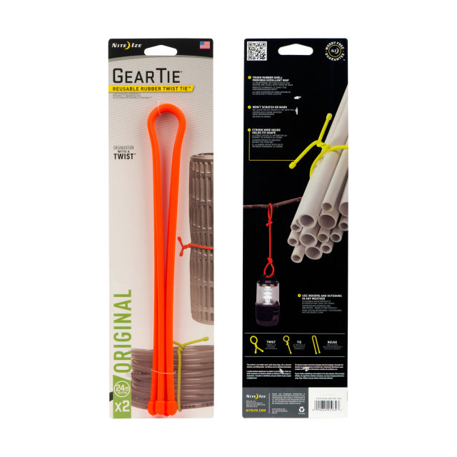 Nite Ize Gear Tie Reusable Rubber Twist Tie 24 In. - 2 Pack Bright Orange