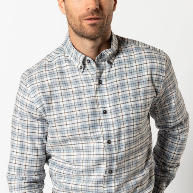 Duck Head Cotton Flannel Sport Shirt - Layne Plaid Glacier Blue