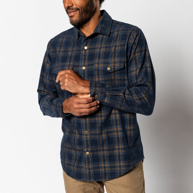 Duck Head Corduroy Plaid Snap Shirt - Cavern Plaid Maritime Blue