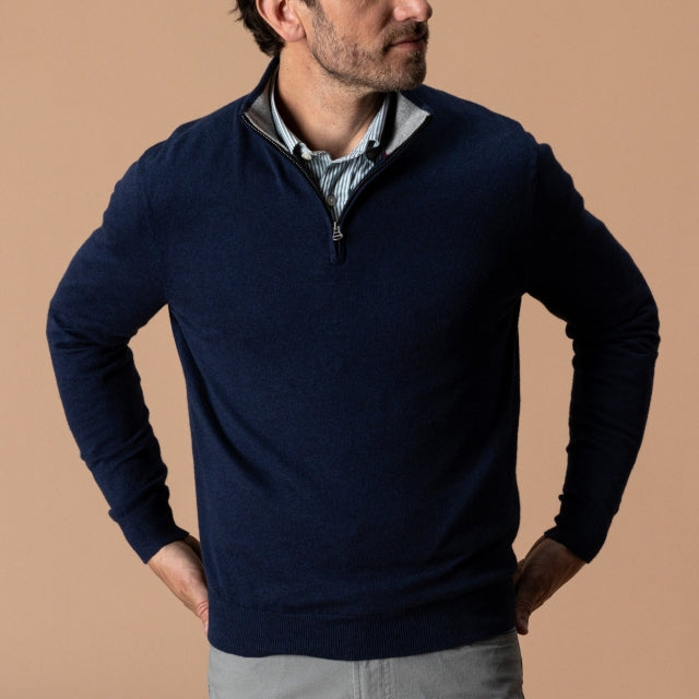 Duck Head Ridley Cotton Cashmere 1/4 Zip Sweater Maritime Blue