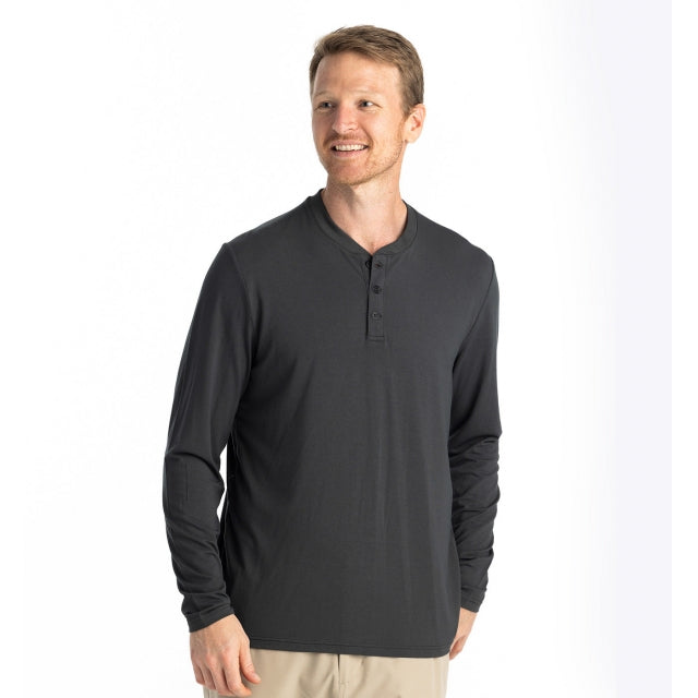 Free Fly Apparel Mens Bamboo Flex Long Sleeve Henley Sea Pine