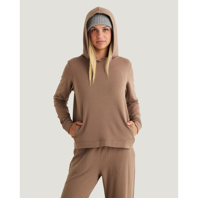 Free Fly Apparel Womens Bamboo Lightweight Fleece Cropped Hoodie fossil