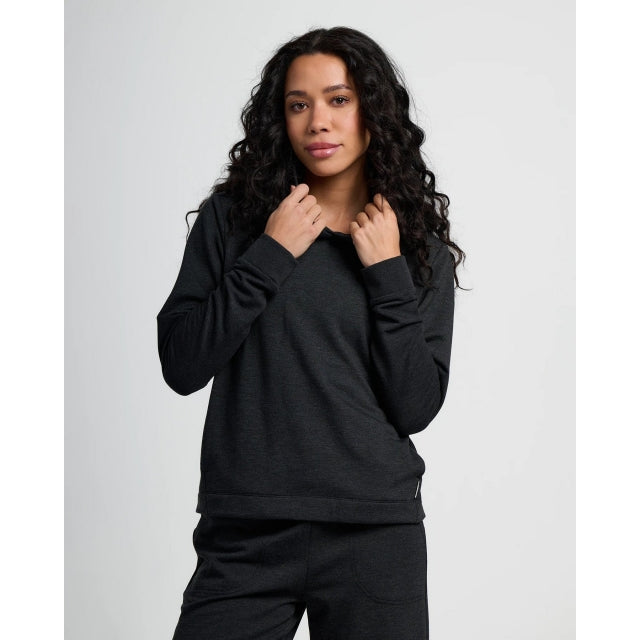 Free Fly Apparel Womens Bamboo Lightweight Fleece Cropped Hoodie Heather Black