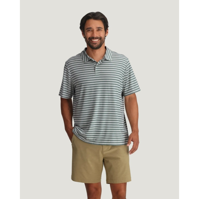 Free Fly Apparel Elevate Polo Smooth Sailing Stripe Heather Aspen Grey