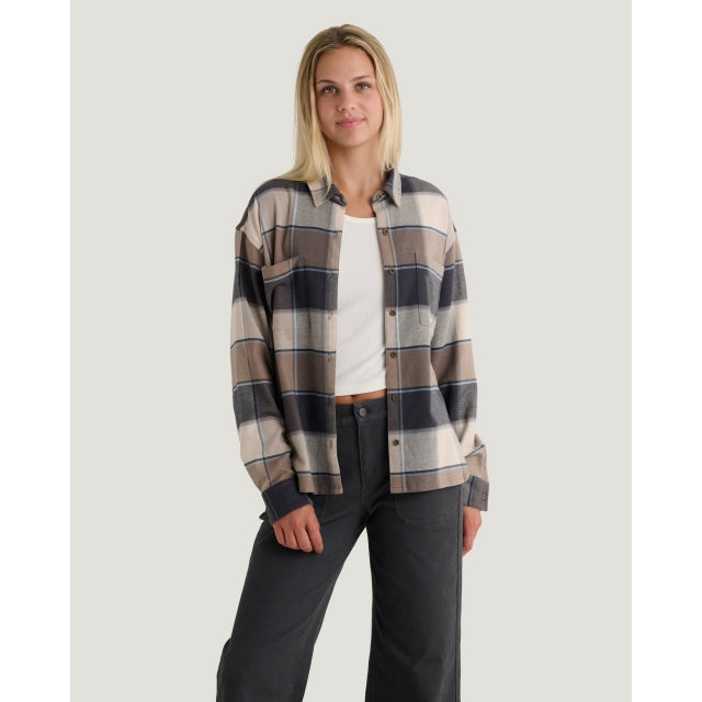 Free Fly Apparel Ff W Seawool Oversized Flannel Plaid Anthracite