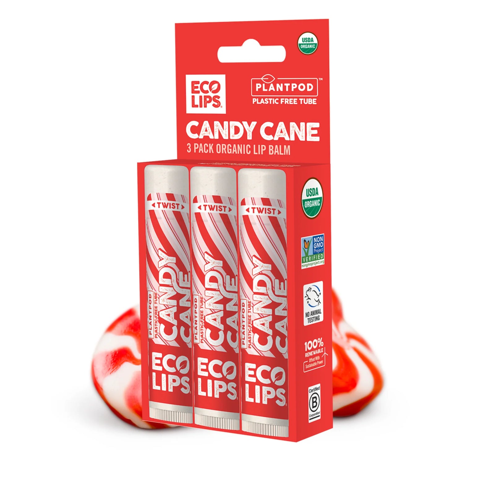 Eco Lips Candy Cane 3pk 3 Ct