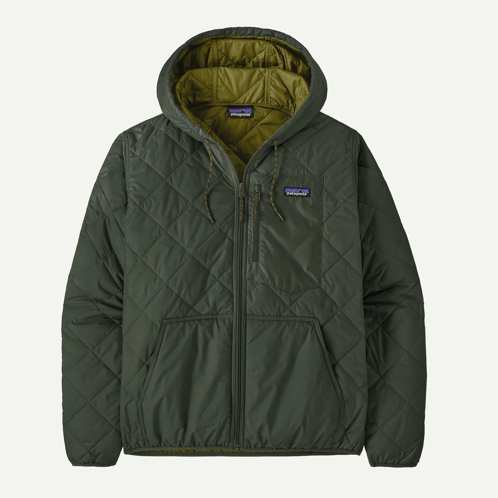 Patagonia Mens Pat M Diamond Quilted Bomber Hoody Old Growth Green