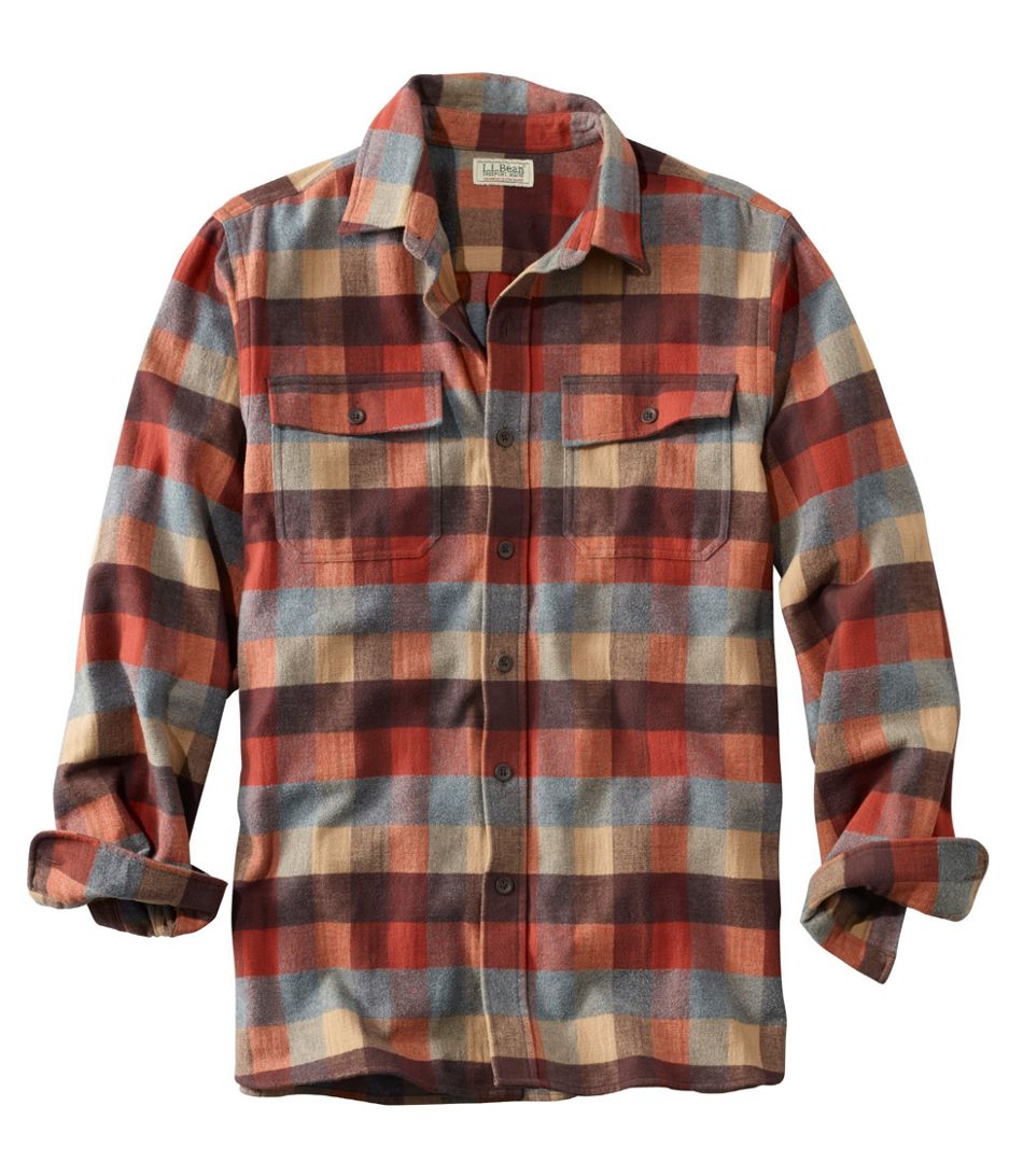 L.l.bean Mens Chamois Shirt Plaid Apple Cinnamon