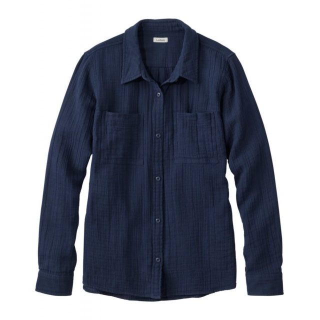 Ll Bean Brand Cloud Gauze Shirt Long Sleeve Regular Classic Navy