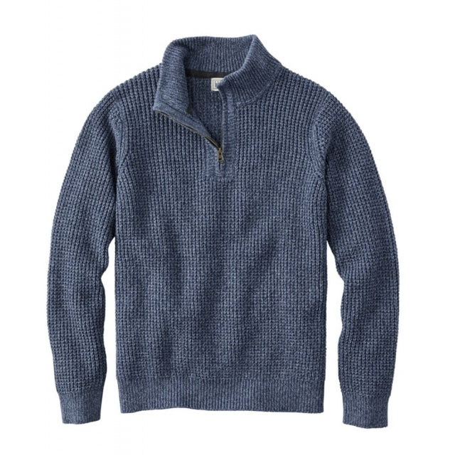 Ll Bean Brand Bean's Organic Waffle 1/4 Zip Sweater Regular Vintage Indigo
