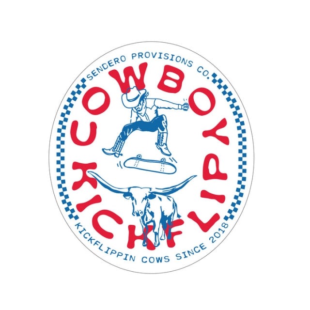 Sendero Cowboy Kickflip Sticker White