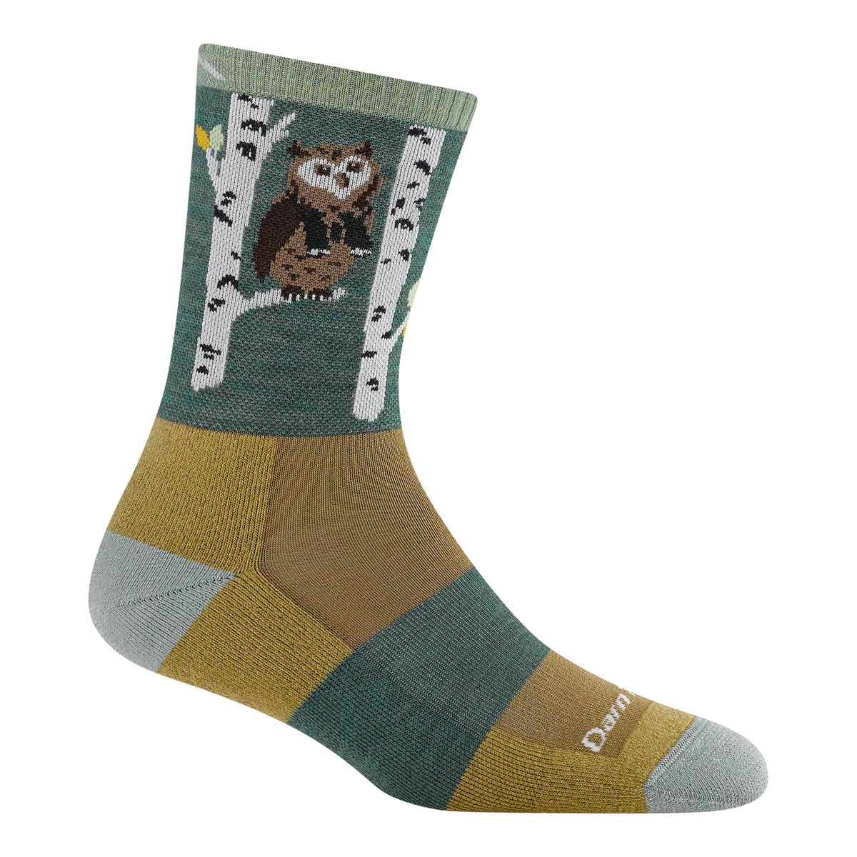 Darn Tough Vermont Womens Critter Club Micro Crew Light Cusion Owl Green