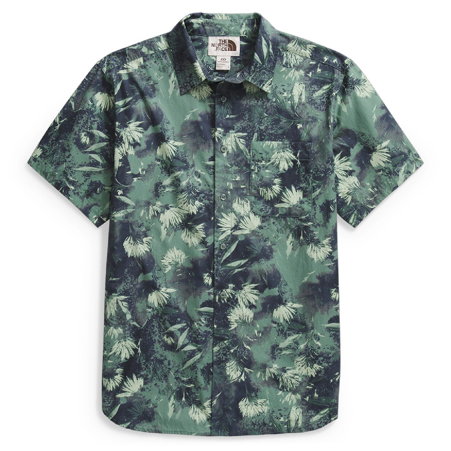 The North Face Mens Short Sleeve Baytrail Pattern Shirt Duck Green Prairie Flowers Print