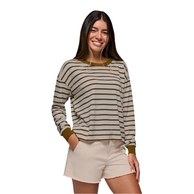 Prana Cozy Up Ls Crew Retro Olive Stripe
