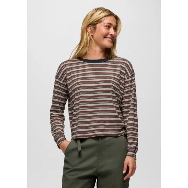 Prana Womens Cozy Up Long Sleeve Crew Stormy Night Stripe