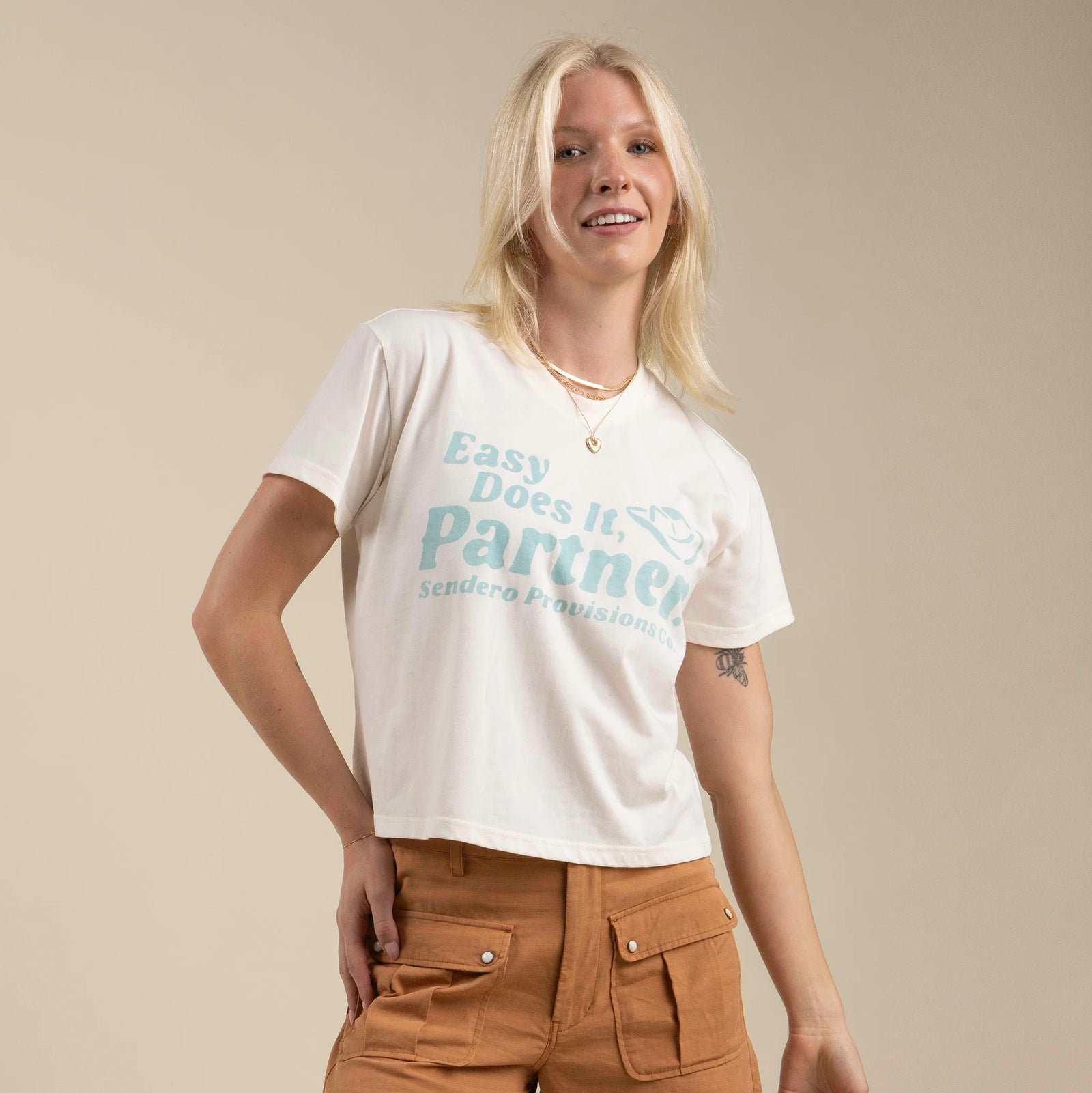 Sendero Provisions Co. Womens Easy Does It Crop Tee Vintage White
