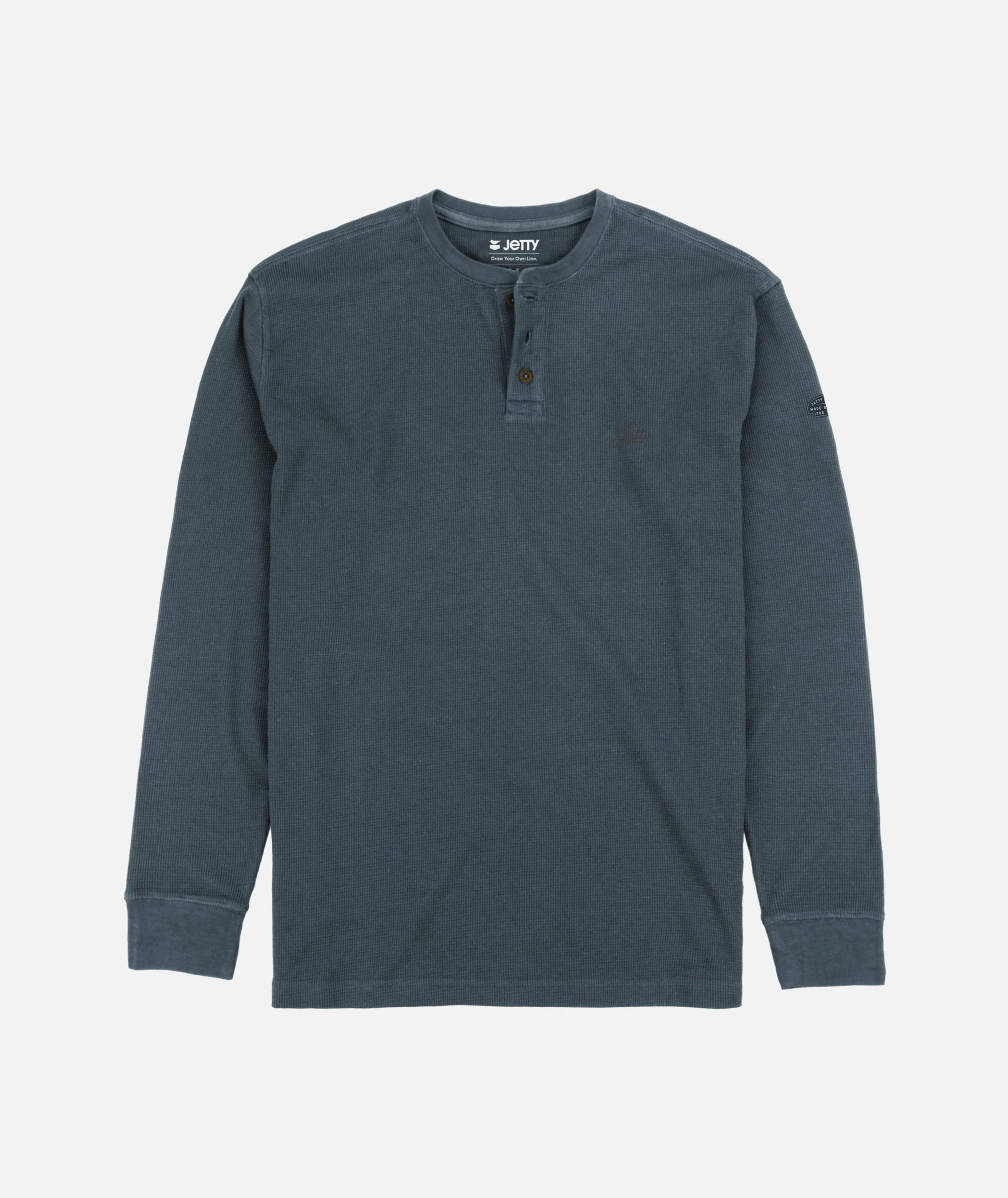 Jetty Mens Seabed Waffle Henley Long Sleeve Navy