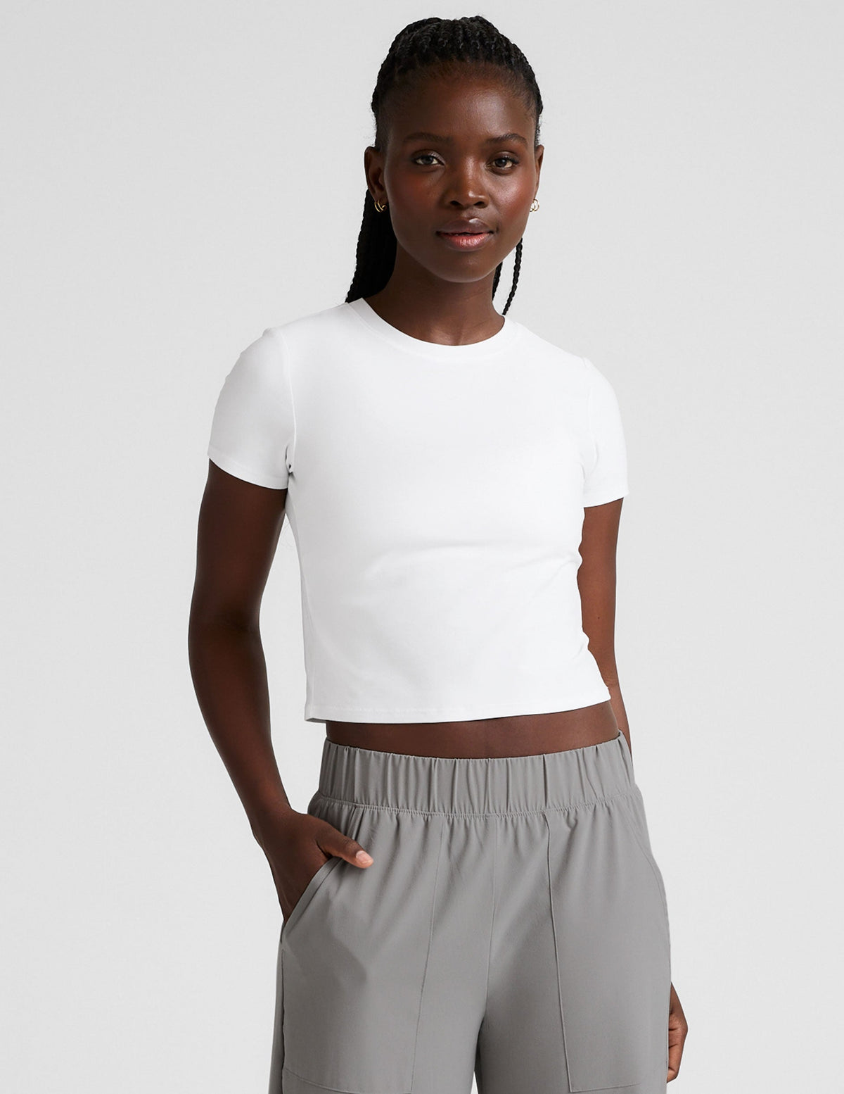 Beyond Yoga By W Featherweight Cropped Tee Cloud White
