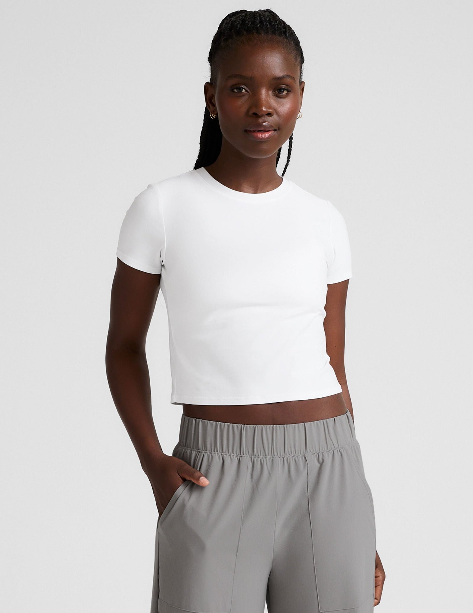 Beyond Yoga By W Featherweight Cropped Tee Cloud White