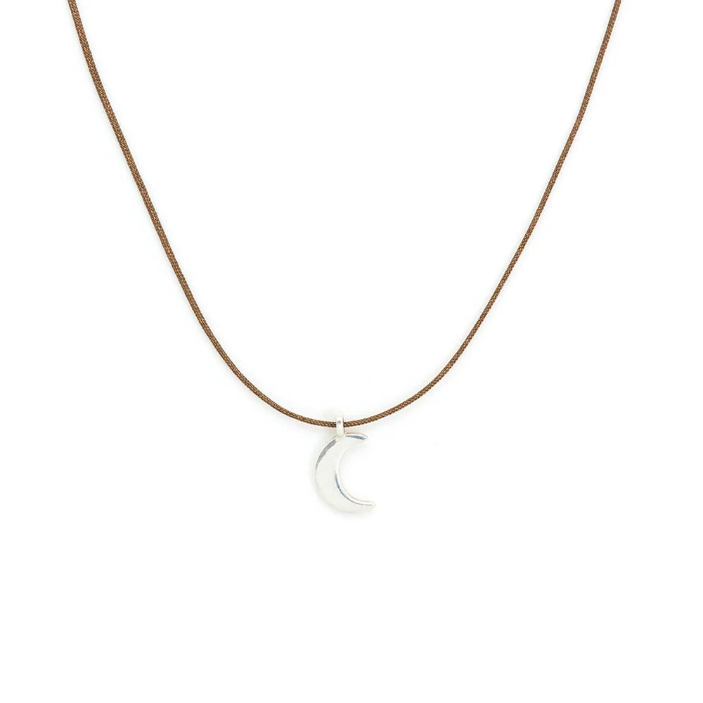 Bronwen Jewelry Tiny Charm Necklace Crescent Moon - Taupe / 18 / Silver