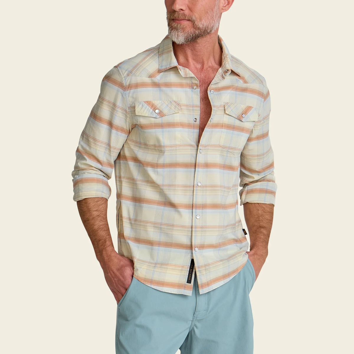 Howler Brothers Mens H Bar B Tech Long Sleeve cameron plaid: cream
