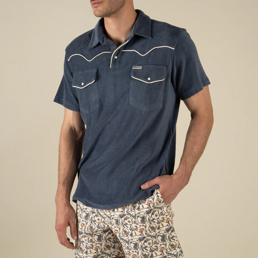 Sendero Provisions Co. Mens Cantina Terry Polo Vintage Indigo