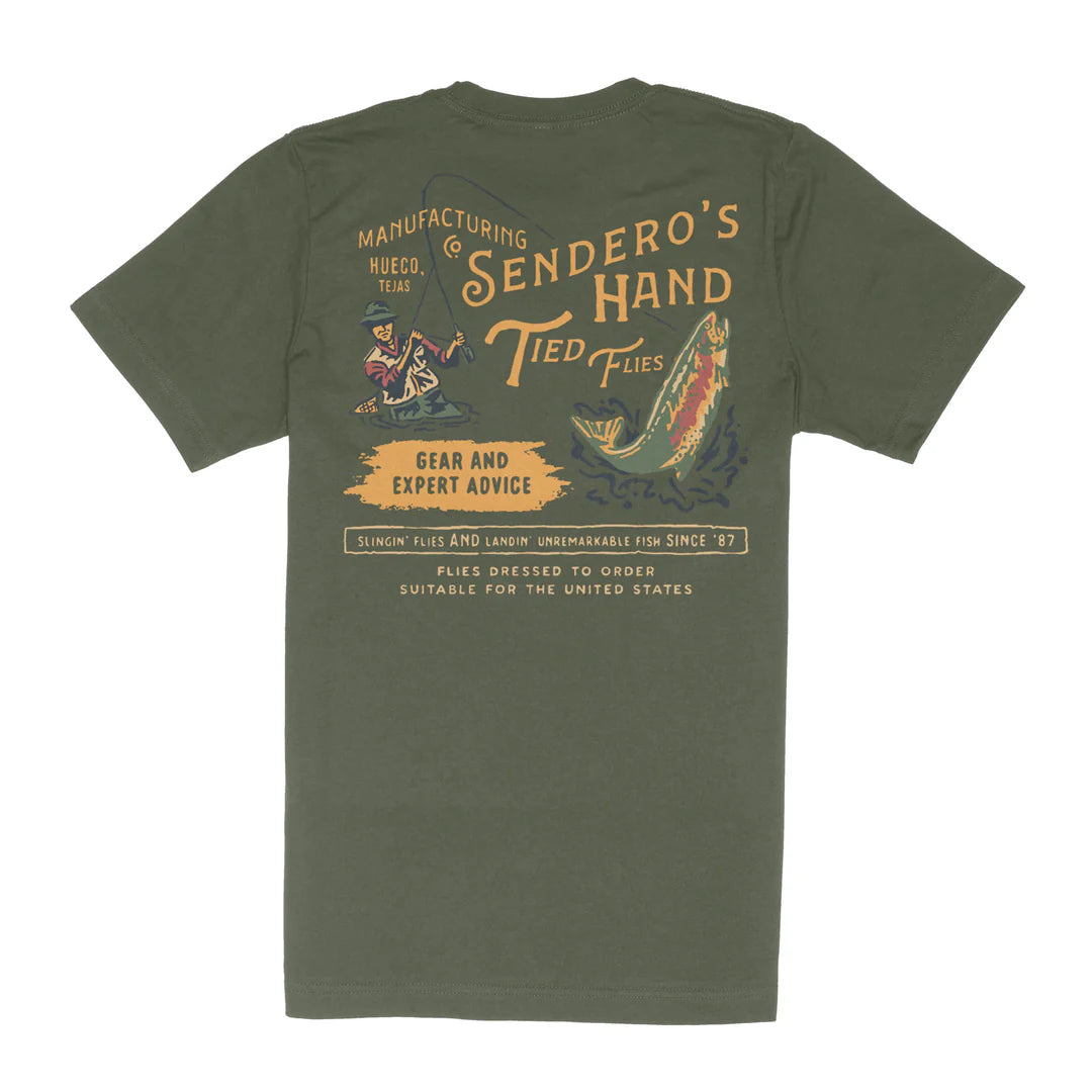 Sendero Provisions Co. Mens Hand Tied Flies T-shirt Army Green
