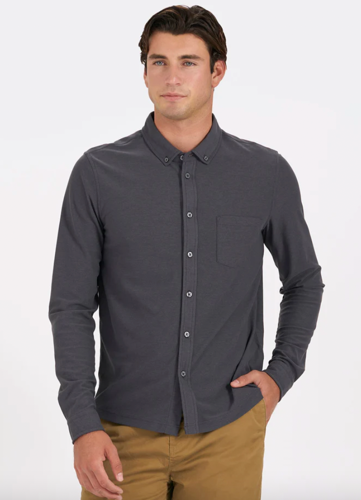 Vuori Mens Long Sleeve Ace Button Down Shirt Light Grey