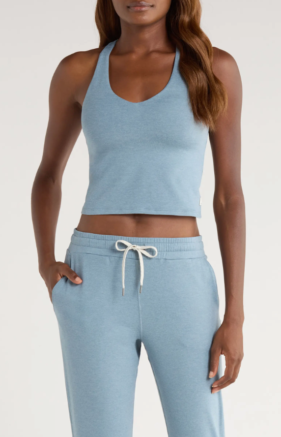 Vuori Womens Halo Performance Crop Tank 2.0 Sea Glass Heather