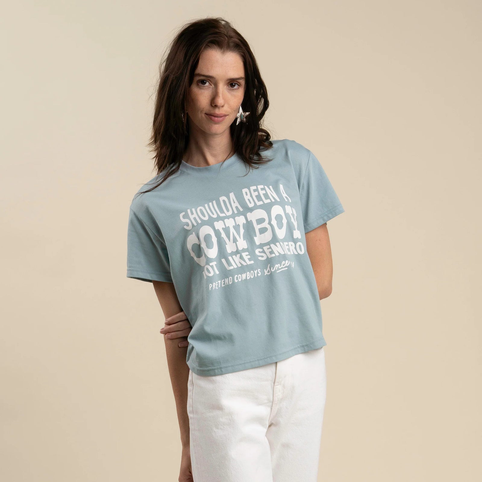 Sendero Provisions Co. Womens Shoulda Been A Cowboy Crop Tee terling Blue / S