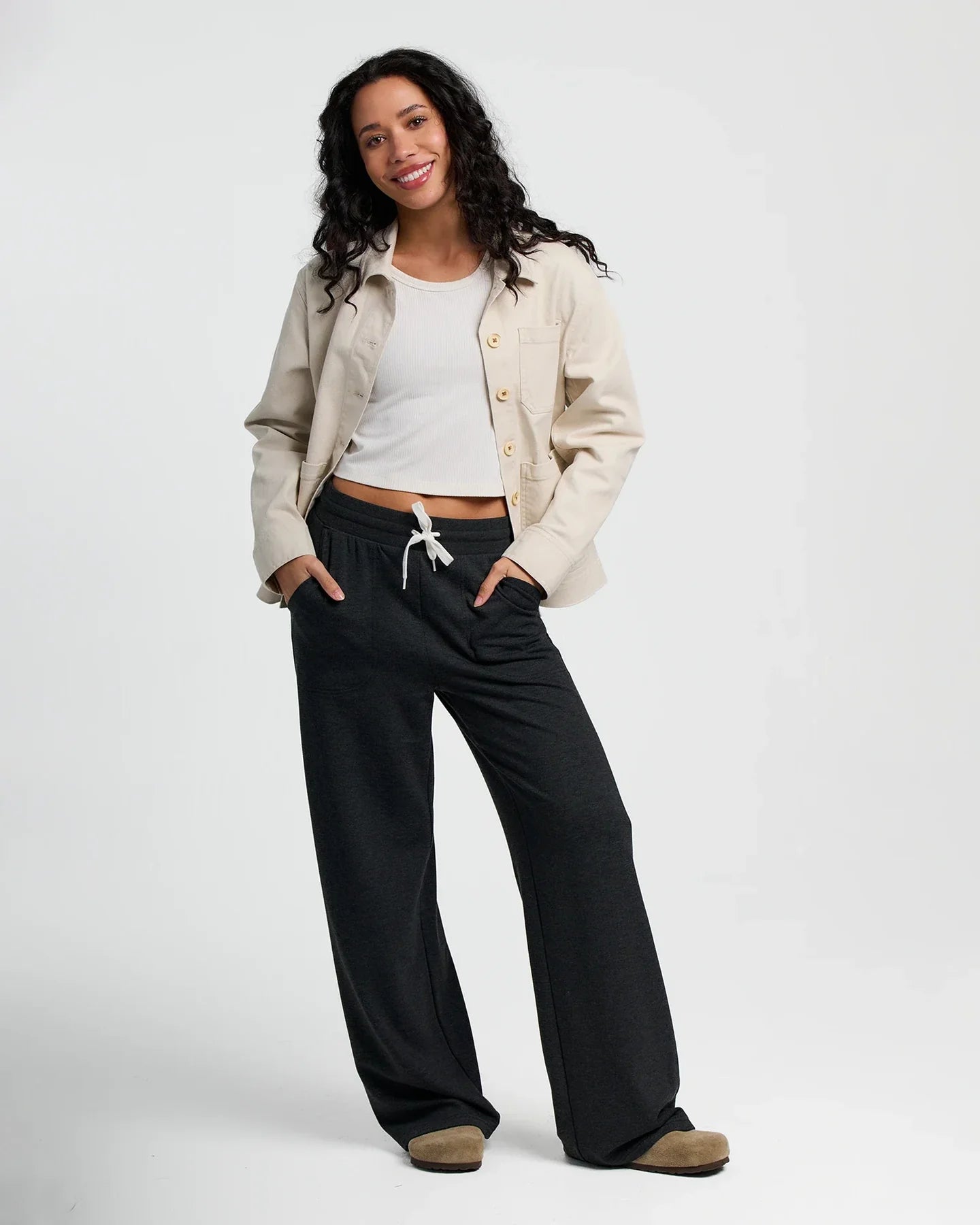 Free Fly Apparel Womens Bamboo Lightweight Fleece Wide Leg Pant Heather Black