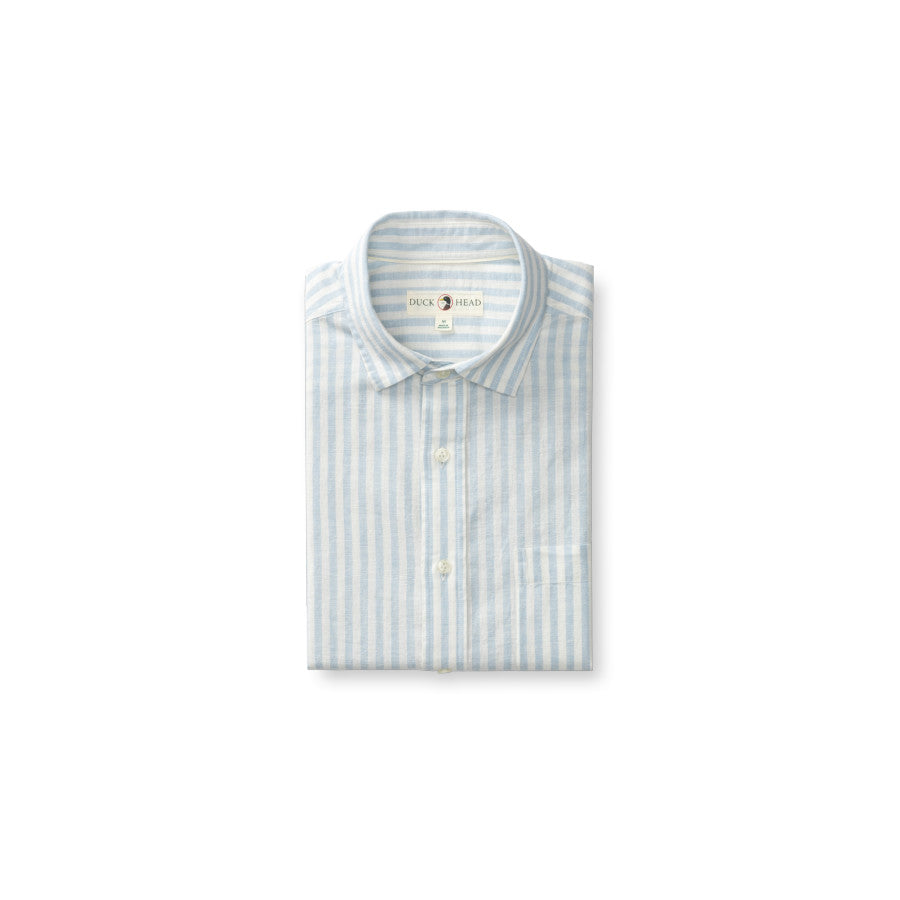 Duck Head Ss Linen Cotton Oxford Sport Shirt - Baxter Stripe SKY BLUE (477)