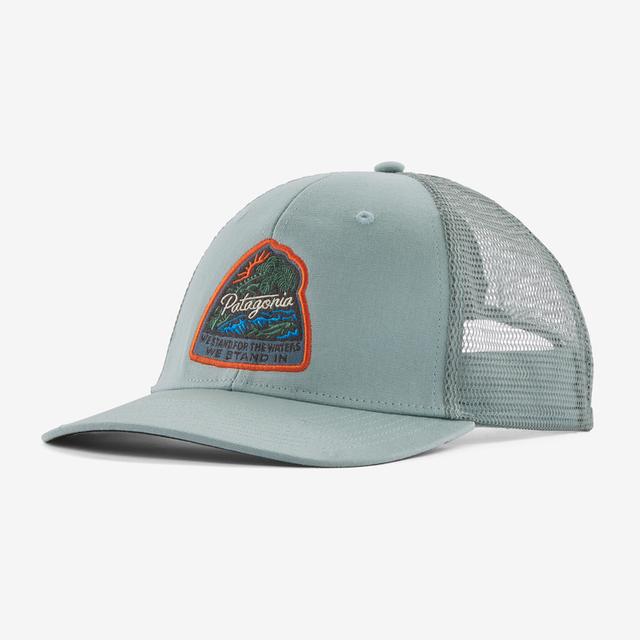 Patagonia Pat M Take A Stand Trucker Hat Bayou Badge: Thermal Blue