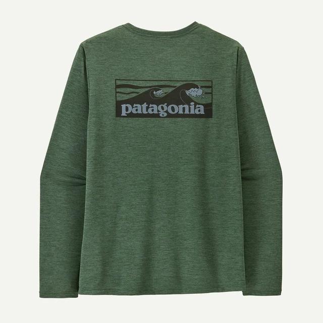 Patagonia Mens Long Sleeve Cap Cool Daily Graphic Shirt boardshort logo: canopy green/light canopy green x-dye