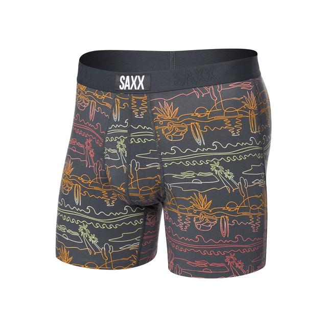 Saxx Mens Ultra Super Soft Boxer Brief Summer Roadtrip-Ebony