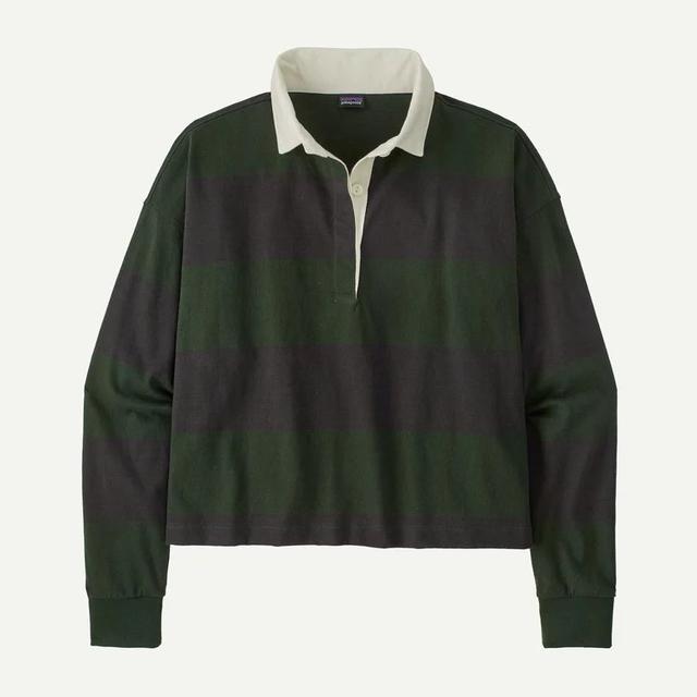 Patagonia Pat W Ls Rugby Shirt Wide Stripe: Old Growth Green