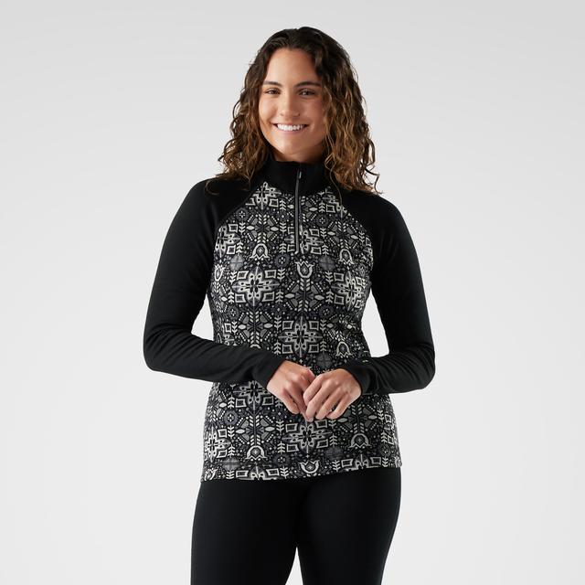 Smartwool Womens Merino Classic Thermal Baselayer Quarter Zip Black Deco Floral