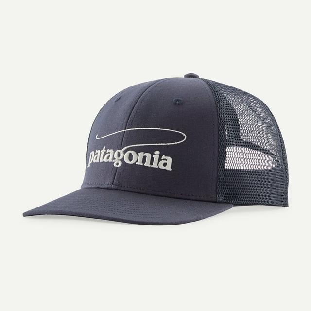 Patagonia Take A Stand Trucker Hat casting logo: smolder blue
