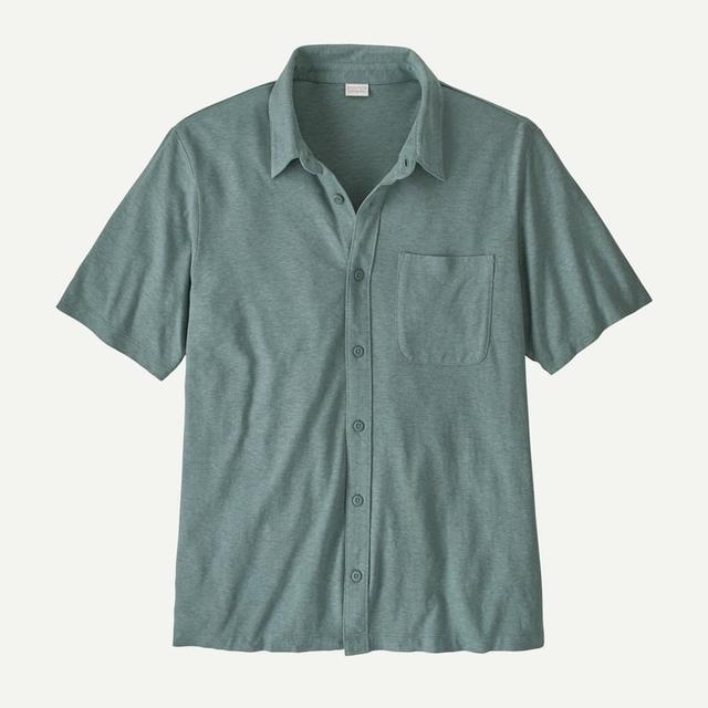 Patagonia Mens Trail Harbor Button Down Knit Shirt Blue Sage