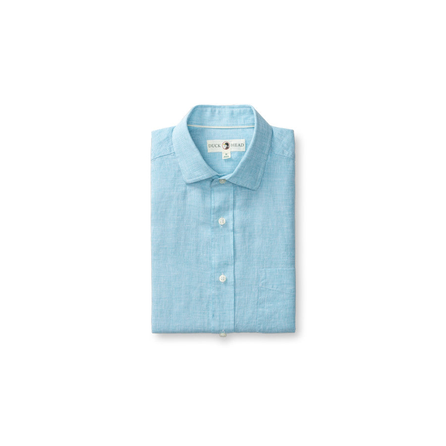 Duck Head Ls Linen Poplin Sport Shirt - Fenton Plaid LAKE BLUE (168)
