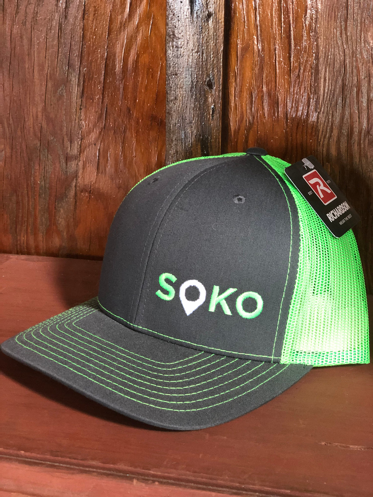 Soko Soko Embroidered 112 Trucker Hat Charcoal/Neon Green
