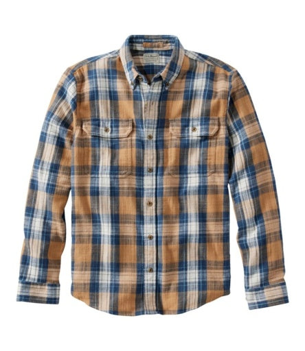 Ll Bean Brand Mens 1912 Field Flannel Shirt Slightly Fitted Plaid Regular Vintage Indigo