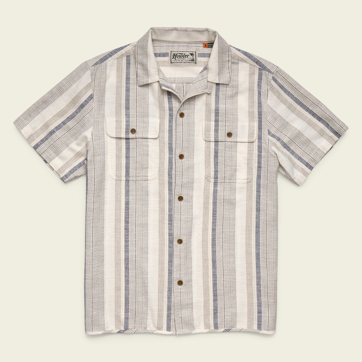 Howler Bros Mens Shores Club Shirt Old Bill Stripe: Limestone