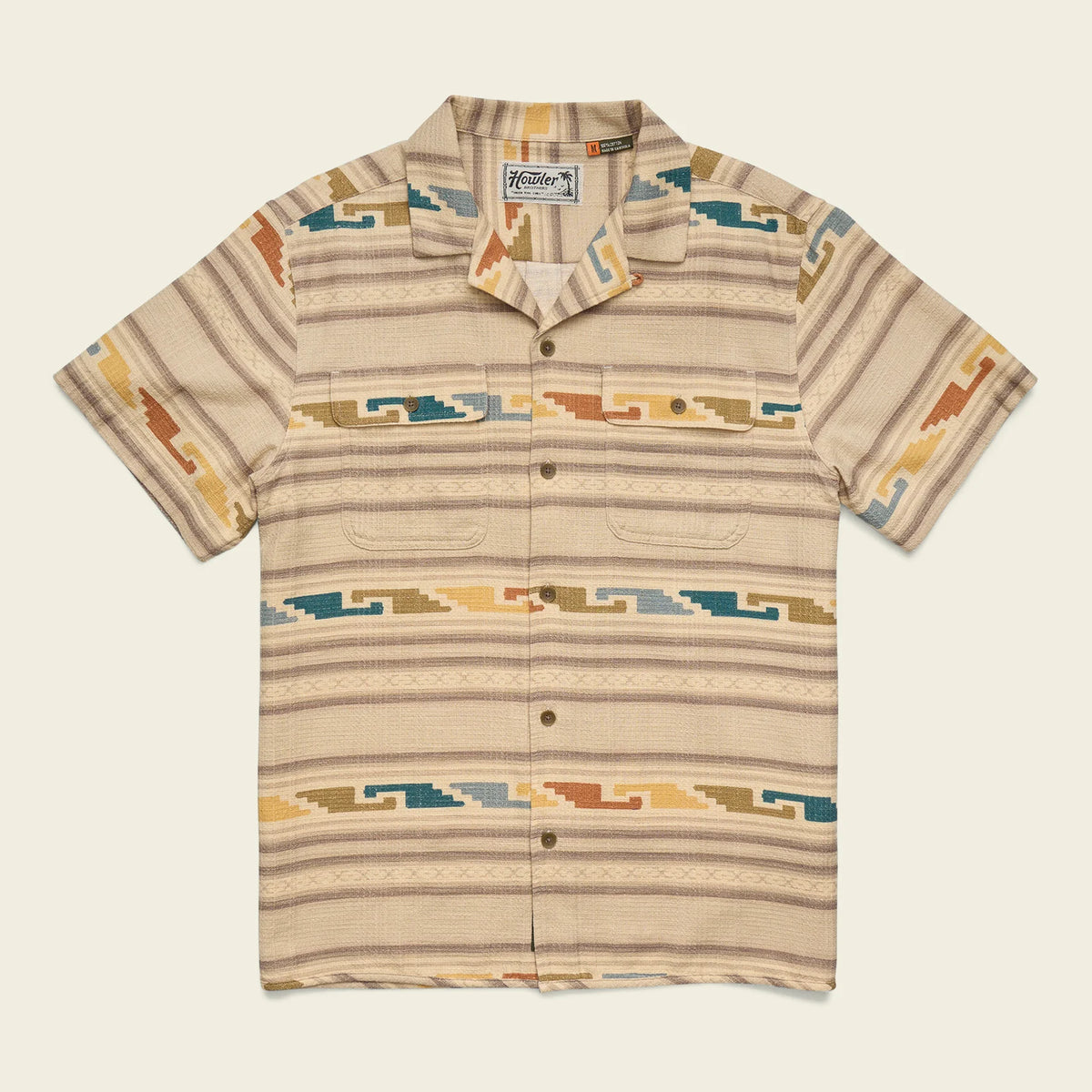 Howler Bros Mens Shores Club Shirt Temple Tracks: Natural