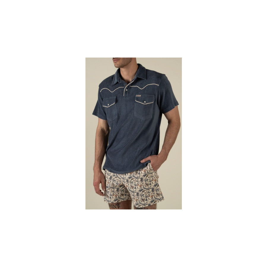 Sendero Provisions Co. Cantina Terry Polo Short Sleeve Shirt VINTAGE INDIGO