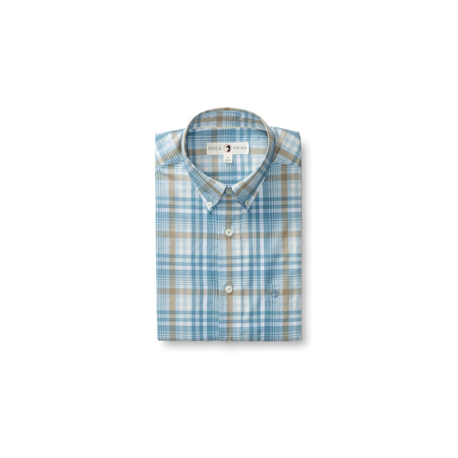 Duck Head Ss Performance Poplin Sport Shirt Bunkley Plaid SKY BLUE (477)